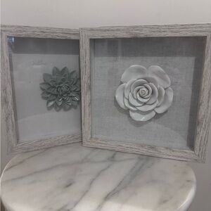 Neutral Floral Wall Art Shadow Box - White Rose Accent